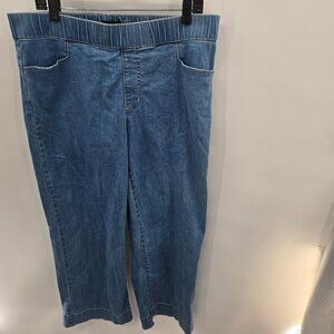 Susan Graver Blue Elastic Waist Wide Leg Jeans Size 16